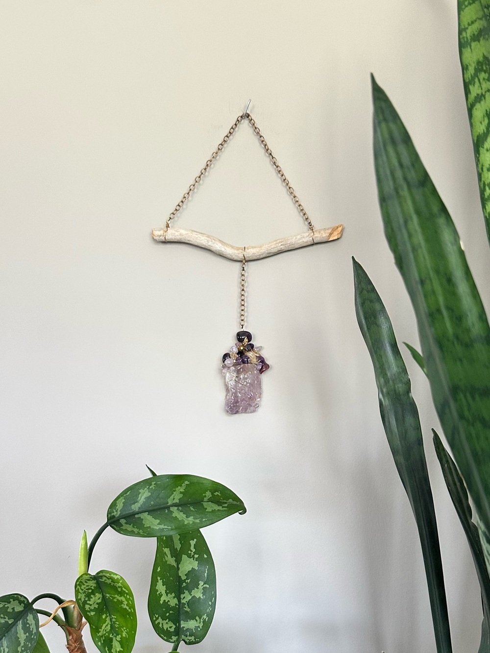 Amethyst Wall Hanging with Gold Chain